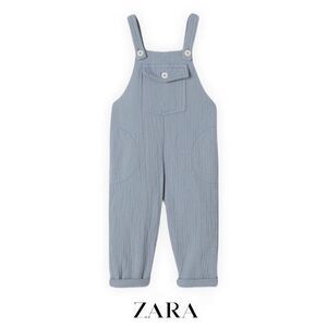 ZARA Kids | Gray-Blue | CONTRAST BUTTON TEXTURED OVERALLS
